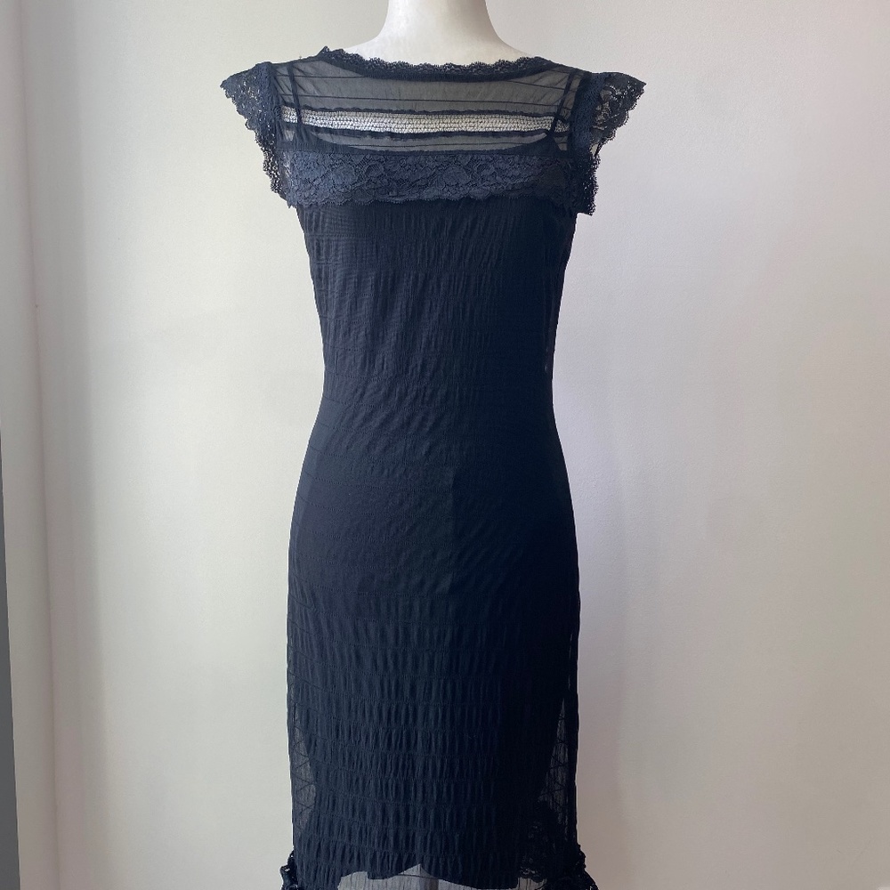 Arden B Black Body Dress with Sheer Lace Size M